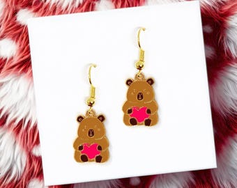 Capybara Enamel Earrings: Cute Kawaii Animal Jewelry-ERA-A134-1