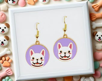 French Bulldog Dog Dangle Earrings 18k Gold Plated Hook, Cute Jewelry Gift for Dog Lovers, Playful and Fun Accessory - ERA-A055-4