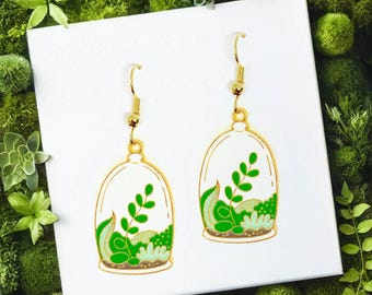 Glass Terrarium Plant Dangle Earrings, Unique Jewelry Gift for Plant Lovers, Nature-Inspired Greenery Accessory - ERA-A038-2