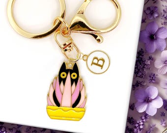 Black Cat in Plant Pot Keychain - Cute Succulent Cat Charm - Aesthetic Cat Lover - Enamel Cat Keyring - Botanical Cat Accessory-K-A022-4