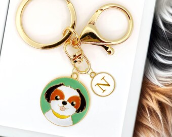 Shih Tzu Dog Keychain Cute Puppy Face Charm Gold Keyring - Pet Lover Gift for Dog Moms Personalized Dog Bag Accessory-K-A055-2