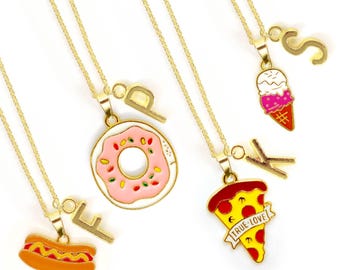 Fast Food Lover Necklace with Cute Pizza, Donut, and Hot Dog Charms – Personalized Kawaii Gift for Foodies and NYC Street Food Fans-NCA-004