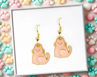 Bright Pink Cat Dangle Earrings 18k Gold Plated Hook, Fun Jewelry Gift for Cat Lovers, Cute and Vibrant Accessory - ERA-A053-3