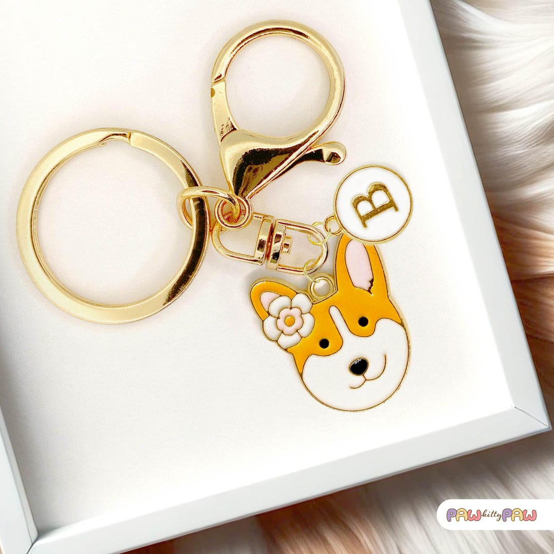Visual Reference: Corgi Face With Flower Keychain Cute Dog Lover Gift Welsh