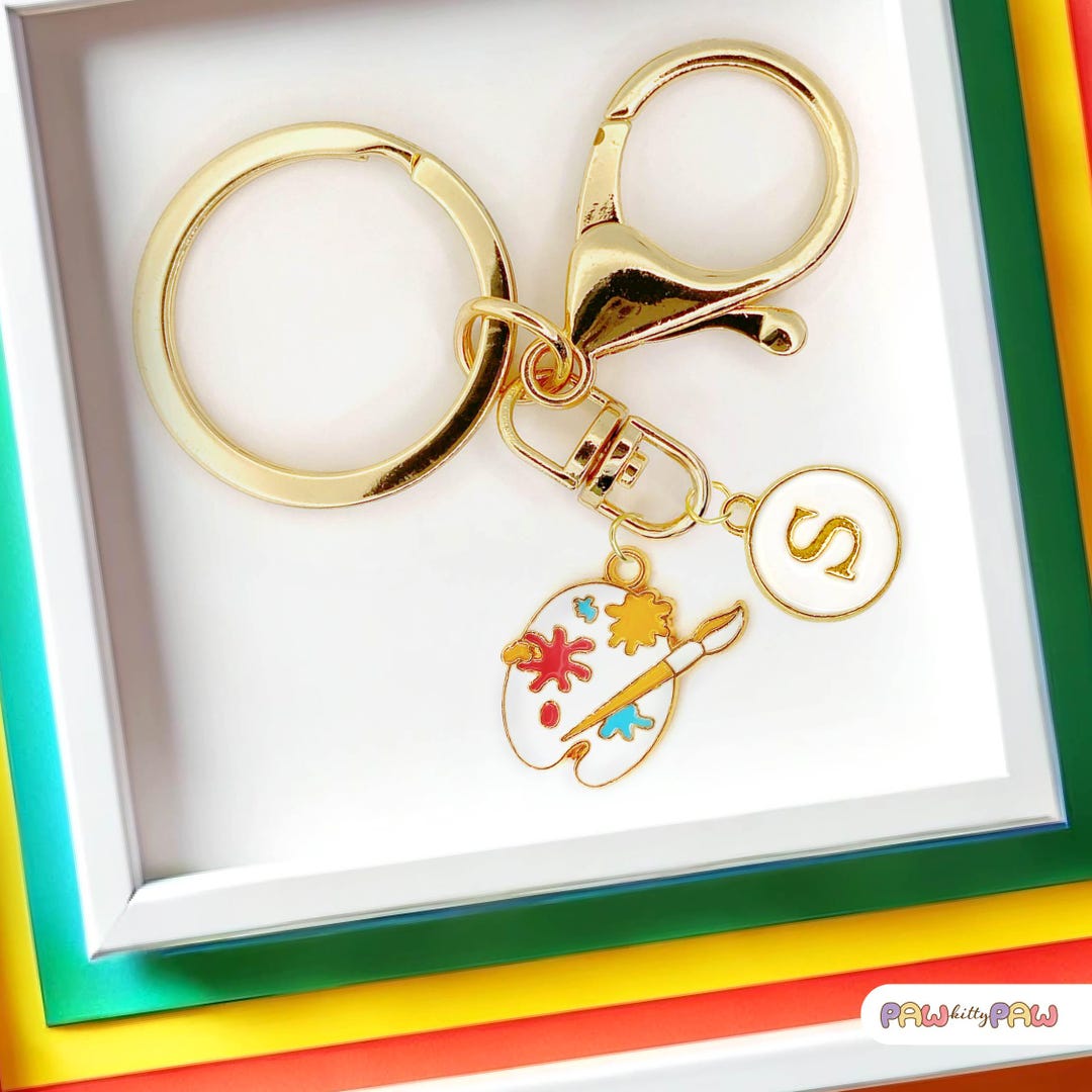 Classic Artist Paint Palette Keychain With Color Splashes and Brush ...