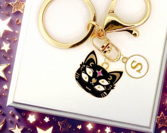 Four Eyes Cat Charm Enamel Keychain: Black Gothic Pastel Witch Accessory - K-A048-3