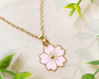 Chic Cherry Blossom Enamel Necklace - Sakura Pink Flower Jewelry, Japanese Kawaii Pendant, Spring Lover Gift-NCA-006