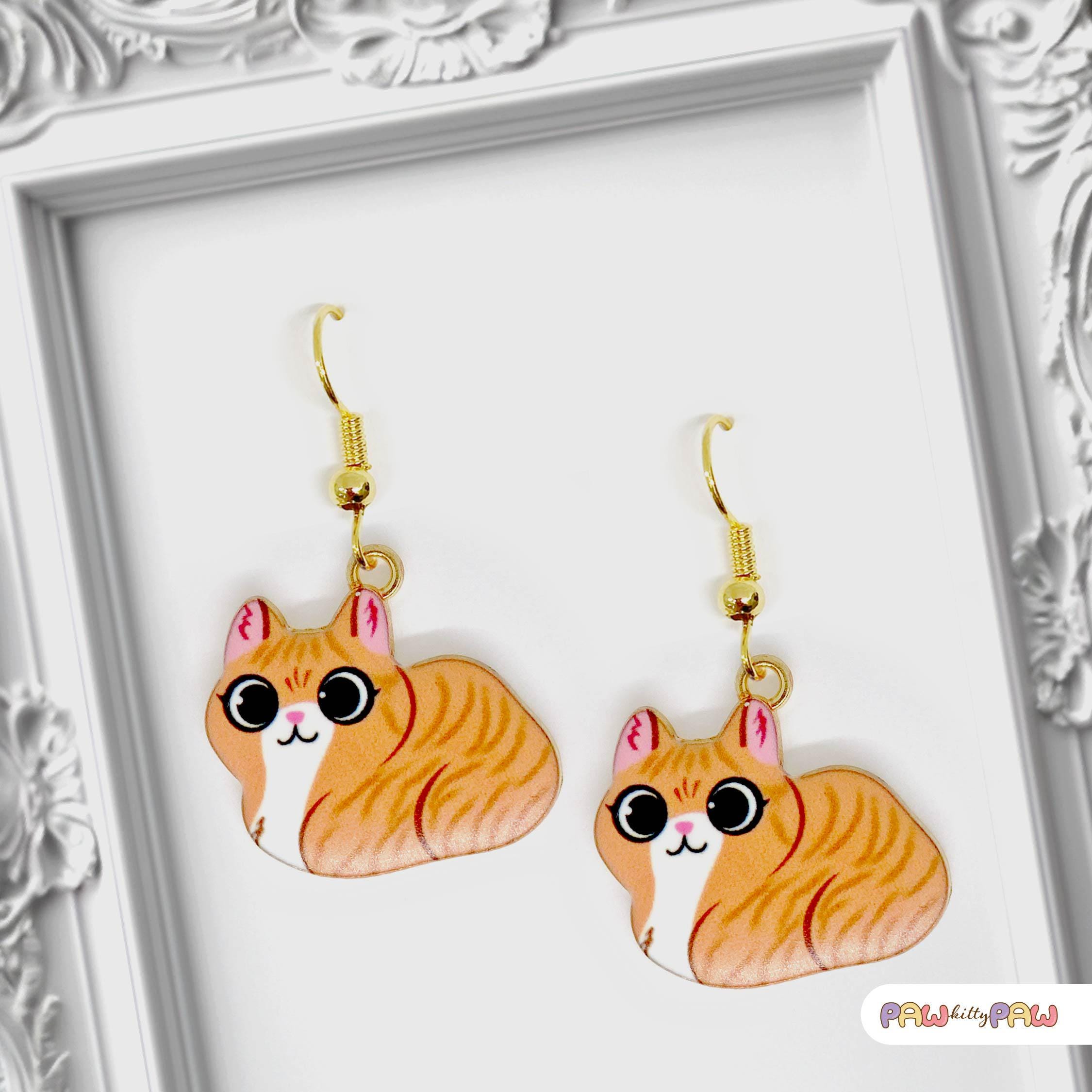 Dreamtimes Peeking Cat Pendant Earrings for Women Cute Cat Jewelry Head Crooked Cat Earrings Cute Dainty Animal Pendant Earrings Gifts, Stainless Steel, Not applicable
