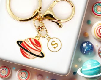 Red Planet Keychain with Black Ring – Celestial Galaxy Charm for Space Lovers, Cosmic Enamel Bag Accessory or Gift-K-A042-6
