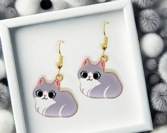 Grey Cat Dangle Earrings with Enamel Pendant and 18k Gold Plated Hook, Kawaii Jewelry Gift for Cat Lovers, Cute and Fun Accessory-ERA-A005-5