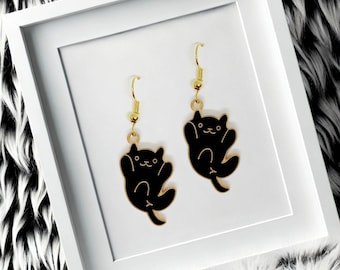 Black Cat Enamel Earrings, Cute Minimalist Cat Dangle Earrings, Playful Pet Lover Jewelry, Adorable Accessories for Cat Owners - ERA-A126-1
