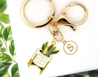 Crazy Plant Lady Succulent Pot Keychain – Funny Plant Lover Charm with Green Leaves for Botanical Aesthetic Accessories-K-A037-1