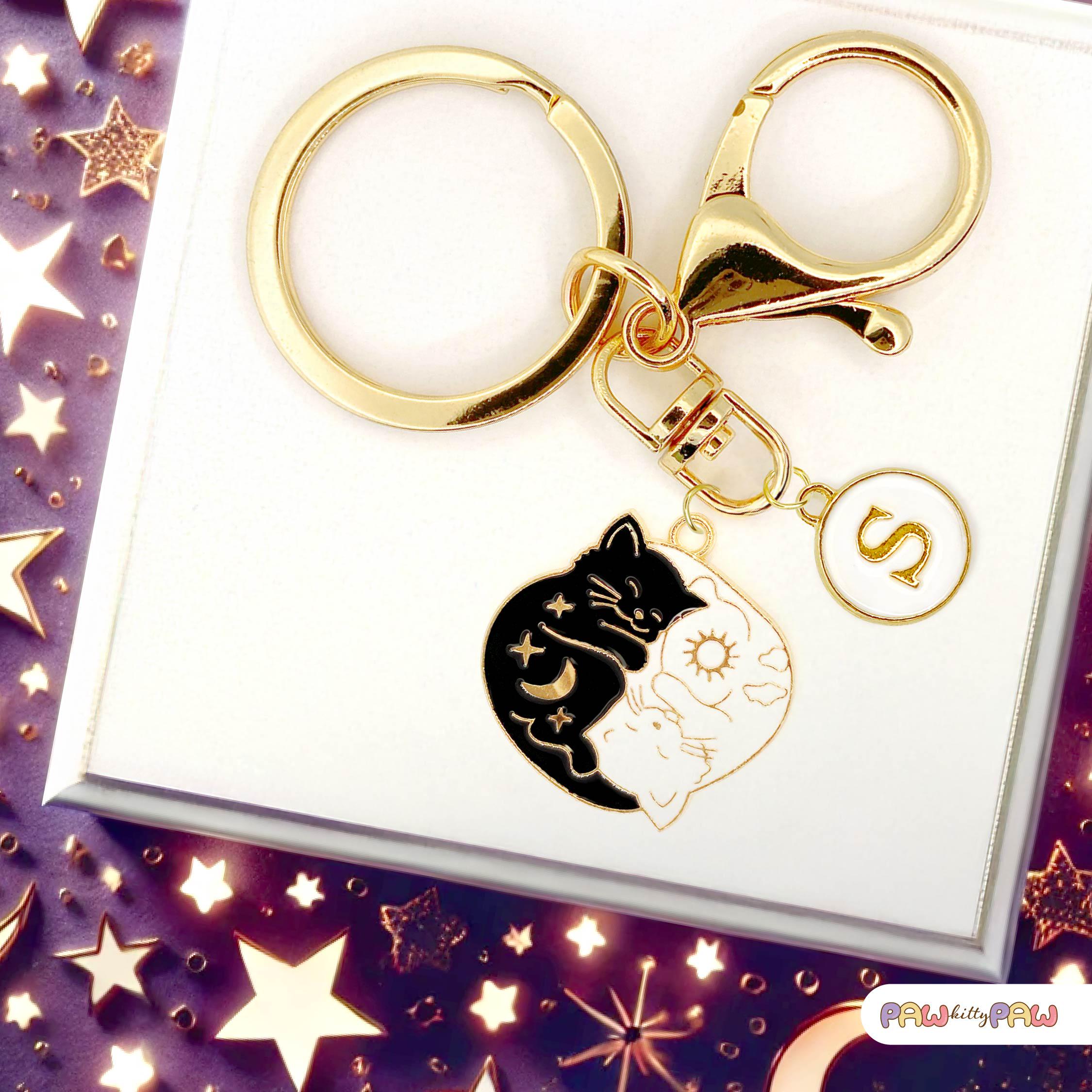 Yin Yang Black and White Cat Enamel Keychain – Sun and Moon