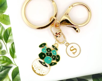 Pilea Plant Pot Keychain – Cute Enamel Green Leaf Charm for Plant Lovers, Gardeners, and Botanical Accessory Fans-K-A037-2
