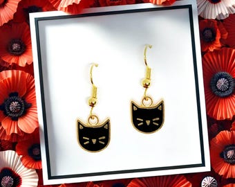 Black Cat Minimalist Earrings - Scandinavian Style Kawaii Jewelry for Cat Lovers - ERA-A088-1