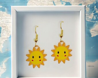Sun Earrings Gold Hook, Whimsical "You Are My Sunshine" Design, Cheerful Valentine Gift for Romantic Lovers, Unique Jewelry-ERA-A042-4