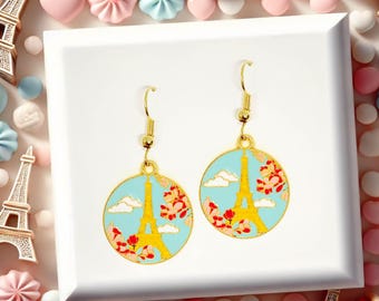 Eiffel Tower Dangle Earrings 18k Gold Plated Hook, Cute Jewelry Gift for Paris Lovers, Romantic and Travel-Inspired Accessory - ERA-A129-2
