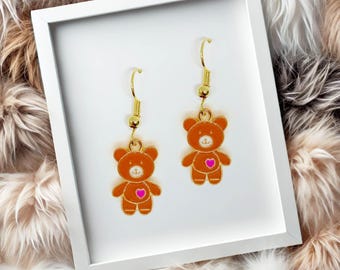 Teddy Bear Dangle Earrings, Cute Kawaii Jewelry Gift for Bear Lovers, Fun and Playful Accessory - ERA-A028-1