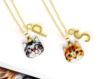 Ginger Tabby Cat Pendant Necklace - Personalized Neko Jewelry with Initial, Pet Owner Gift for Cat Lovers, Pet Memorial or Gift Idea-NCA-016