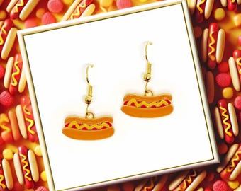 Hot Dog Dangle Earrings, Fast Food Lover Jewelry Gift, Fun Quirky Accessory for Foodies - ERA-A030-2