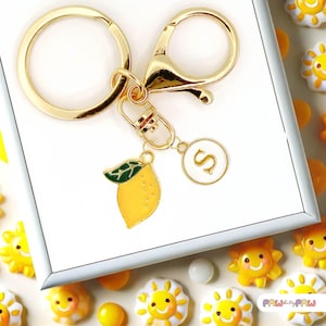 Lemon Fruit Keychain with Yellow Citrus Charm and Green Leaf Cute Summer Accessory for Bags Keys Fresh Fruit Gift for Lemon Lovers-K-A050-2