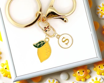 Lemon Fruit Keychain with Yellow Citrus Charm and Green Leaf Cute Summer Accessory for Bags Keys Fresh Fruit Gift for Lemon Lovers-K-A050-2
