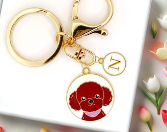 Brown Poodle Dog Keychain Cute Puppy Charm Personalized Gold Bag Clip Gift for Pet Moms Dog Lovers and Custom Name Accessories-K-A055-6