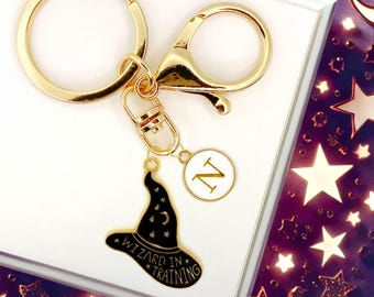 Wizard Hat Keychain Cute Magic Charm Personalized Initial Clip Fantasy Gift for Witch Wizard Fans Kawaii Accessory for Backpacks-K-A074-1