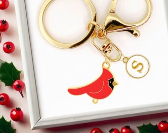 Red Cardinal Bird Keychain – Elegant Red Bird Enamel Charm with Gold Accents for Nature Lovers and Symbolic Memorial Gifts-K-A040-1