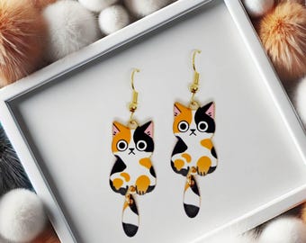 Kawaii Kitty Cat Dangle Earrings - Cute Animal Lover Jewelry, Statement Cat Earrings, Kitty Lover Gift, Cat Lady Accessories-ERA-A003-1