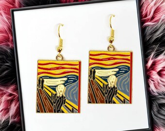 The Scream Painting Enamel Earrings: Edvard Munch Art Statement Dangle Pair-ERA-A052-2
