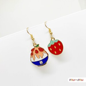 Strawberry Lover Earrings - Cute Strawberry Shaved Ice Mismatched Earrings - Fun Summer Berries Gifts for BFF and Sister-ERA-A120-B
