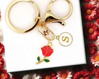 Red Rose Keychain Charm – Elegant Floral Enamel Accessory for Women, Romantic Flower Bag Charm or Valentine's Day Gift-K-A031-1