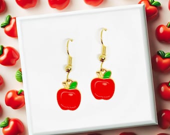 Apple Dangle Earrings 18k Gold Plated Hook, Cute Back-to-School Teacher Gift, Autumn and New York Inspired Accessory - ERA-A064-4