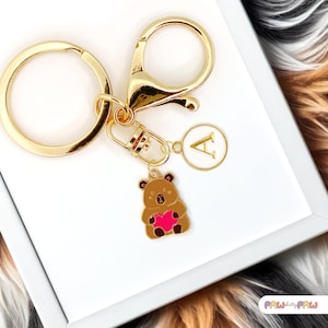 Cute Enamel Keychain Capybara: Personalized Initial Monogram Charm - K-A134-1