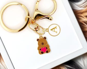 Cute Enamel Keychain Capybara: Personalized Initial Monogram Charm - K-A134-1