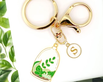 Terrarium Keychain with Green Botanical Dome Charm – Enamel Pendant Style Key Ring for Nature Lovers and Plant Gift Ideas-K-A038-2
