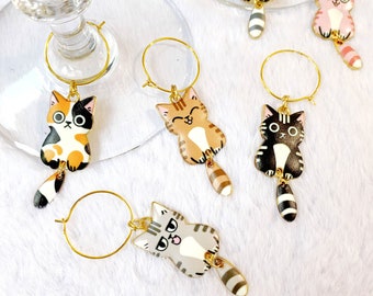 Katze Weinglas Charm Set | Katzenliebhaber Geschenk | Tier Weinglas Charm Set | Wein Charm Set | Katzenbesitzerin Geschenk | Geschenk für Tierliebhaber | Katzengeschenk