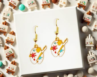 Painter’s Palette Dangle Earrings 18k Gold Plated Hooks, Artistic Jewelry Gift for Painters and Creative Souls-ERA-A049-2