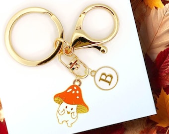 Orange Mushroom Keychain, Cute Toadstool Charm, Cottagecore Fairycore Enamel Keyring, Kawaii Mushroom Ghost, Whimsical Nature Gift-K-A017-2