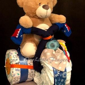 Bear Diaper Cake, Boy Diaper Cake, Motorcycle Diaper Cake, Unisex Diaper Cake, Baby shower Gift, Baby Gift, Newborn Gift, Bicycle DiaperCake