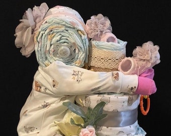 Baby 3 Tier Diaper Cake, Boy Girl Diaper Cake, Unisex Diaper Cake, Baby shower Gift, Baby Gift, Newborn Gift