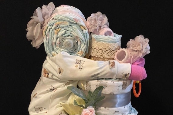 Baby 3 Tier Diaper Cake, Boy Girl Diaper Cake, Unisex Diaper Cake, Baby shower Gift, Baby Gift, Newborn Gift