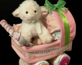 Stroller Diaper Cake, Baby Diaper Cake, Girl Diaper Cake, Baby Carriage Diaper Cake, Newborn Gift, Baby Shower Gift, Baby Gift