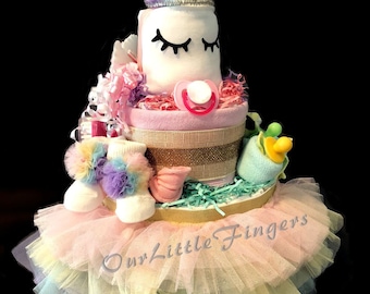 Unicorn Diaper Cake, 3 Tier Diaper Cake, Boy Diaper Cake, Girl Diaper Cake, Unisex Diaper Cake, Baby shower Gift, Baby Gift
