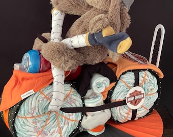 Motorcycle Diaper Cake, Boy Diaper Cake, Unisex Diaper Cake, Baby shower Gift, Baby Gift, Newborn Gift, Harley DiaperCake