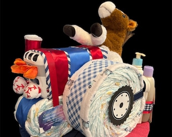 Tractor Diaper Cake, Baby Diaper Cake, Unisex Girl Boy Neutral Diaper Cake, Newborn Gift, Baby Shower Gift, Baby Gift, Farm Diapercake
