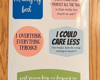 Jumbo Trying My Best Sticker Sheet - Doing My Best - Caring Too Much -  Perfect - Pressure - Overthinking - Shipped to You