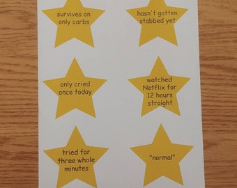 PRINTABLE Not Accomplishment Star Sticker Sheet with 6 Jumbo Stickers - Funny, Lazy, Weird, Sensitive - for Laptops, Water Bottle, Notebooks