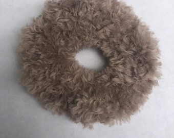 Faux Fur Scrunchie in Light Beige - Soft Hair Accessory - Unique Scrunchie